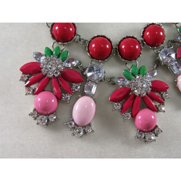 Charming Charlie Pink Bead Rhinestone Necklace Boho Cottage Core Oval Statement - Picture 2 of 6